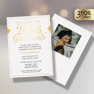 Einladung zur Golden & White Graduation Party Foil