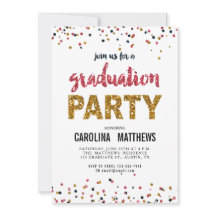 Einladung zur Goldenen Pink Confetti Graduation Pa