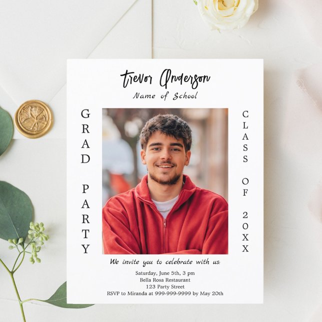 Einladung zur Graduation Party, Weißschwarzes Foto (Von Creator hochgeladen)