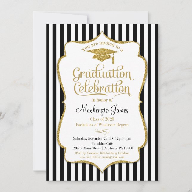 Einladung zur Graduiertenparty Elegantes Schwarzes (Vorderseite)