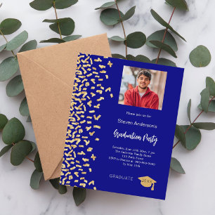 Einladung zur Graduiertenparty mit blauem Gold-Fot
