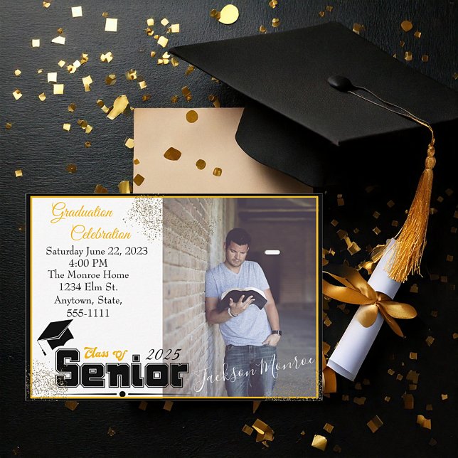 Einladung zur Graduiertenparty mit Gold und schwar (Von Creator hochgeladen)