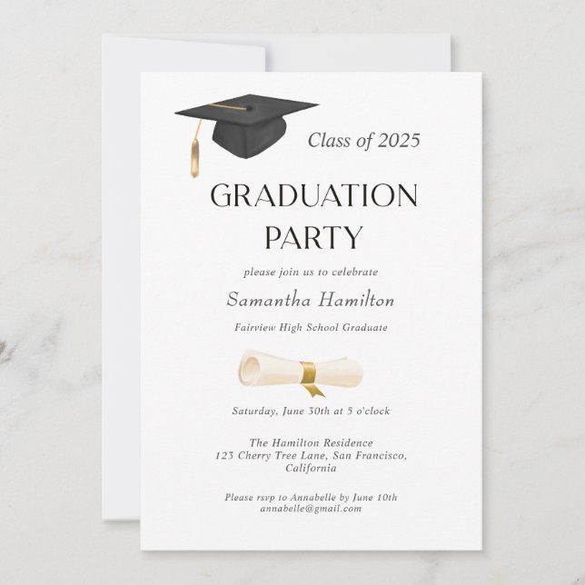 Einladung zur Graduierung Party Diploma Cap Foto (Vorderseite)