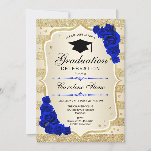 Einladung zur Graduierungspartei - Gold Royal Blue (Vorderseite)