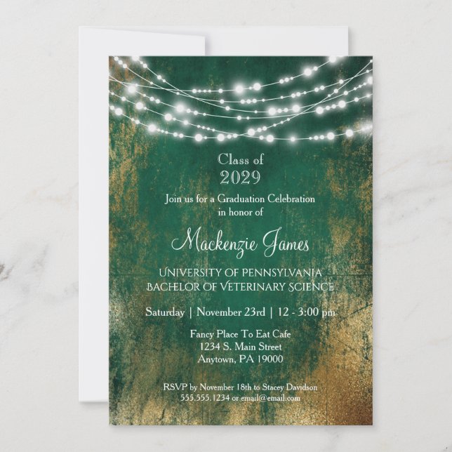 Einladung zur Green Gold Lights Graduation Party (Vorderseite)