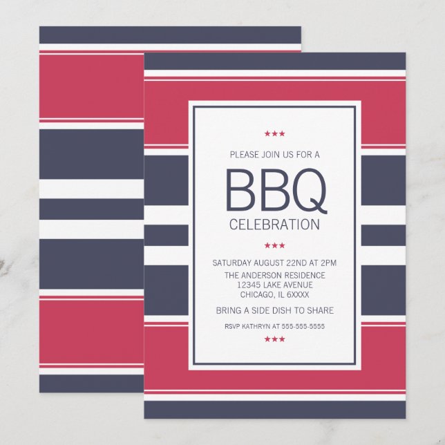 Einladung zur GRILLEN von Preppy Red, White & Blue (Vorne/Hinten)