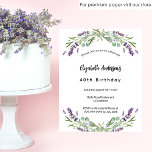 Einladung zur Haushaltseinladung zum Geburtstag<br><div class="desc">Eine klassische Einladung für eine 40. Geburtstagsfeier (oder jedes Alter). Mit Lavendelblumen und Eukalyptus-Pflanzen dekoriert. Personalisieren Sie Ihren Namen und Ihre Party-Daten und fügen Sie diese hinzu.</div>
