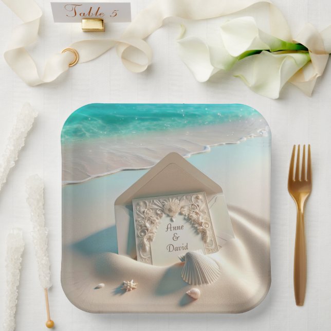 Einladung zur Hochzeit am Strand Pappteller (Hochzeit)
