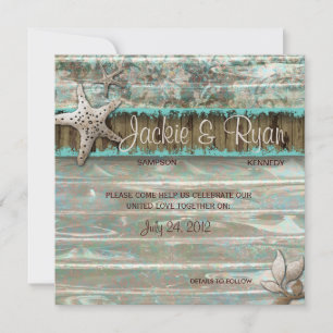 Einladung zur Hochzeit am Strand Seashell Blue Vin