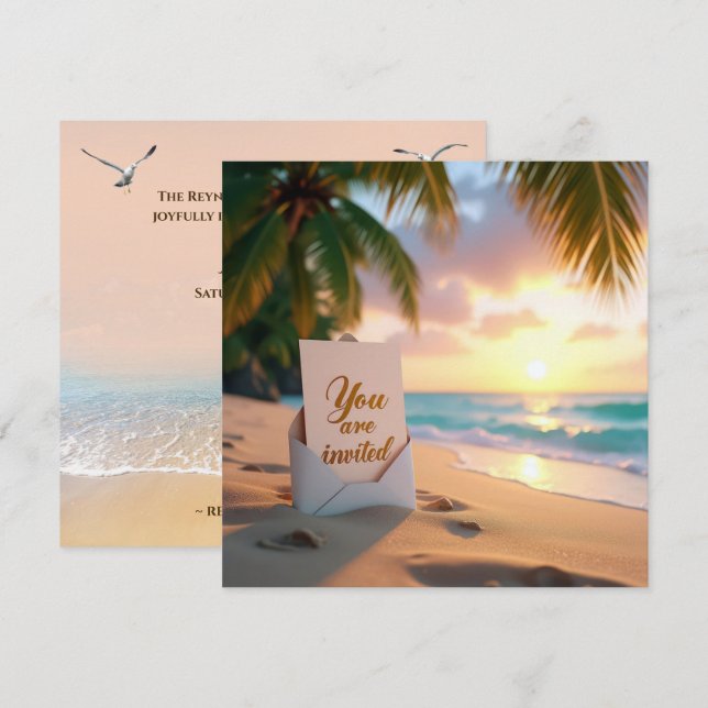 Einladung zur Hochzeit am tropischen Strand (Vorne/Hinten)