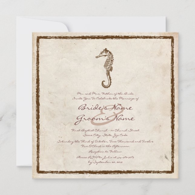 Einladung zur Hochzeit am Vintagen Meer (Vorderseite)