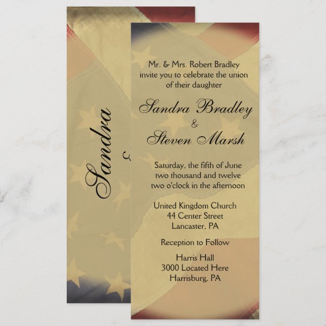 Einladung zur Hochzeit amerikanischer Fahnen (Vorne/Hinten)