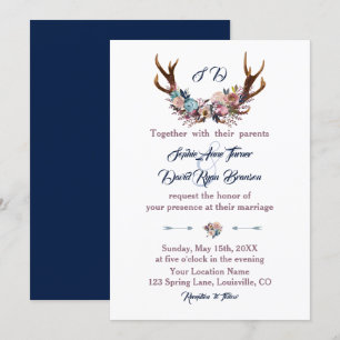 Einladung zur Hochzeit Antlers Dusty Blue Pink F