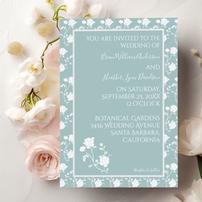 Einladung zur Hochzeit aquamariner Rose (Teal Rose Wedding Invitation)