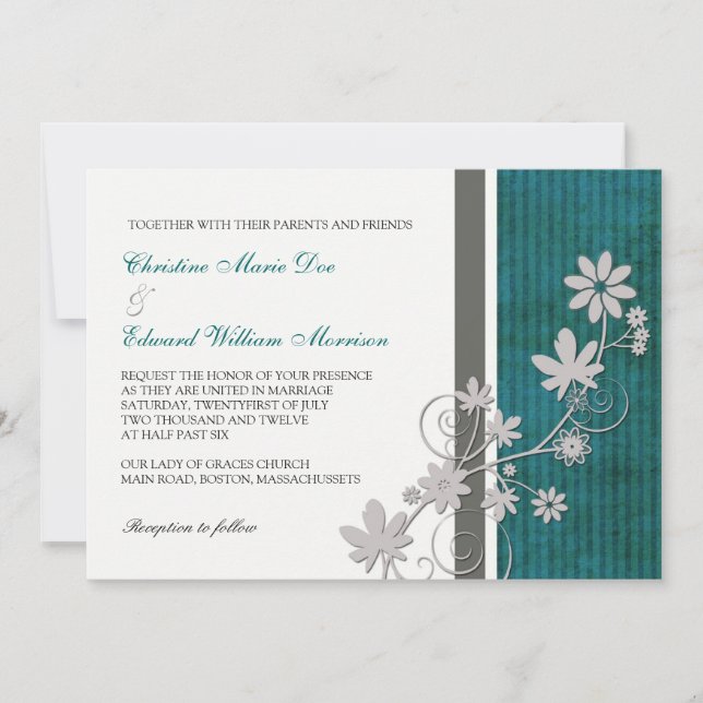 Einladung zur Hochzeit aquamariner und kohlehaltig (Vorderseite)