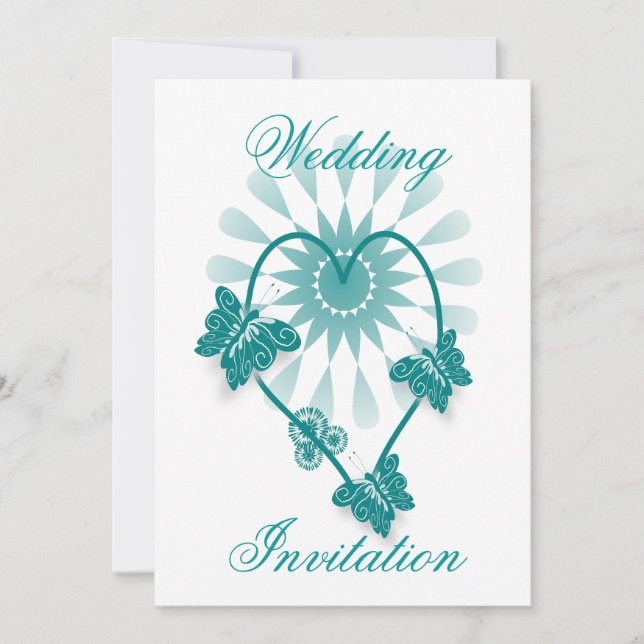 Einladung zur Hochzeit Aquamarines Herz und Schmet (Vorderseite)