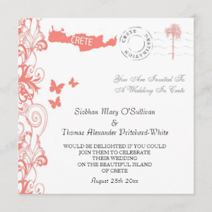 Einladung zur Hochzeit auf Kreta in Korallenrosa u