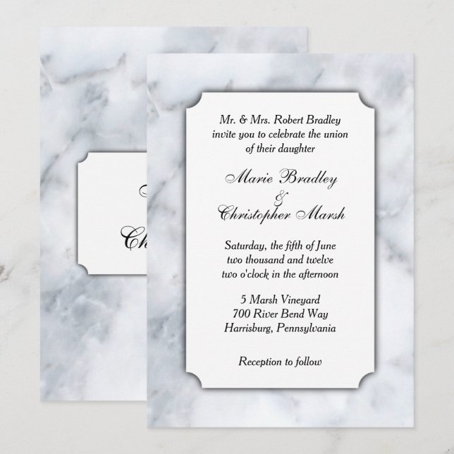 Einladung zur Hochzeit aus weißem Marmor (Vorne/Hinten)