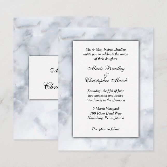 Einladung zur Hochzeit aus weißem Marmor (Vorne/Hinten)