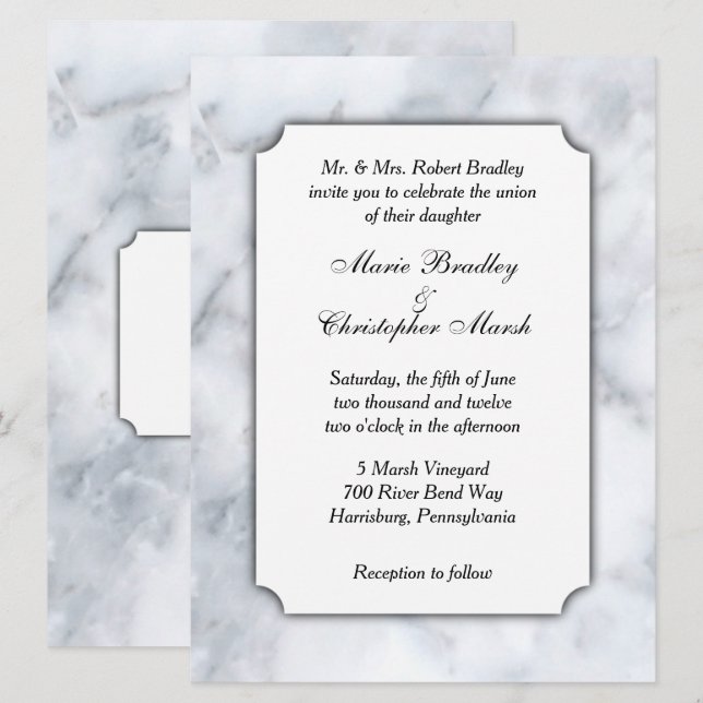 Einladung zur Hochzeit aus weißem Marmor (Vorne/Hinten)