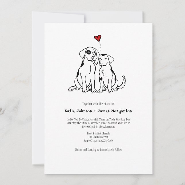 Einladung zur Hochzeit bei Welpen-Liebe (Vorderseite)