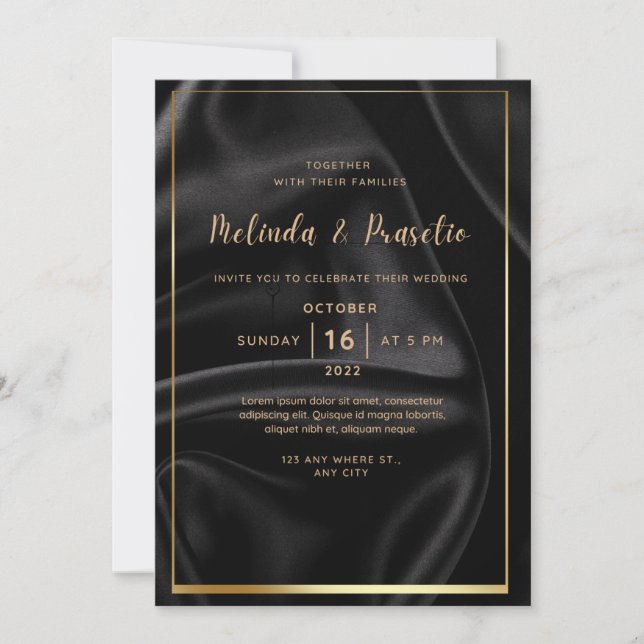 Einladung zur Hochzeit Black Gold Alkohol Tinte (Vorderseite)