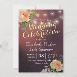 Einladung zur Hochzeit Blumen & String Lights Burg