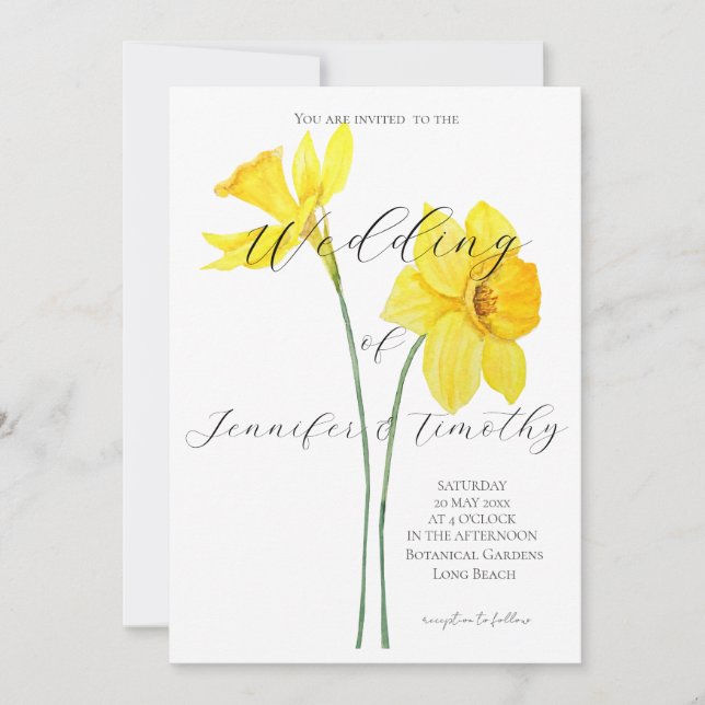 Einladung zur Hochzeit Botanische 2-gelbe Narzisse (Vorderseite)