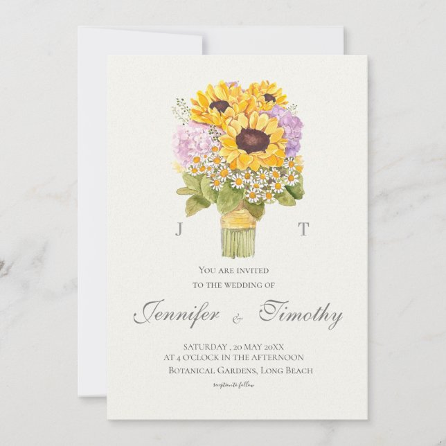 Einladung zur Hochzeit Botanische gelbe Sonnenblum (Vorderseite)