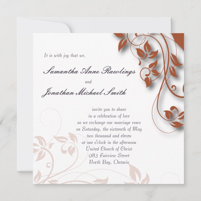 Einladung zur Hochzeit Burnt Orange & White Floral (Rückseite)
