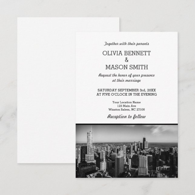 Einladung zur Hochzeit | Chicago City Skyline (Vorne/Hinten)