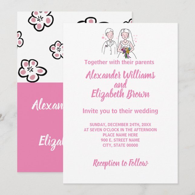 Einladung zur Hochzeit Country Chic Pink Liebe (Vorne/Hinten)