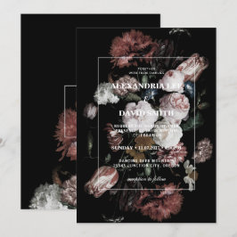 Einladung zur Hochzeit Dark Black Moody Floral
