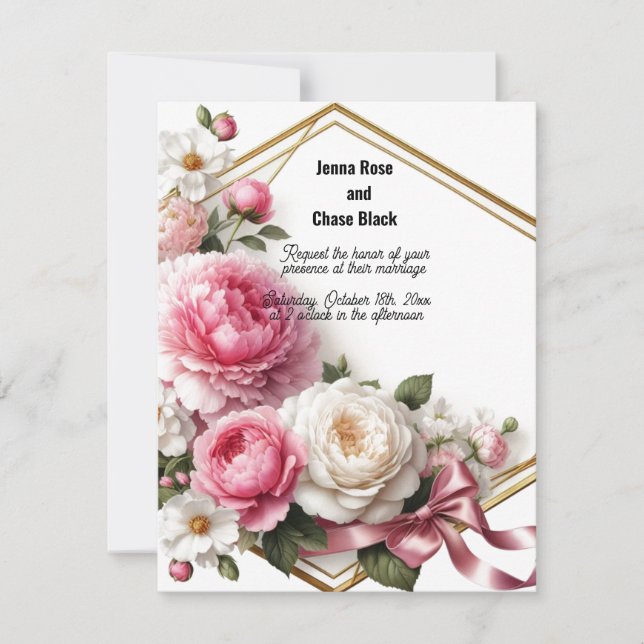 Einladung zur Hochzeit der geometrischen Rose Peon (Vorderseite)