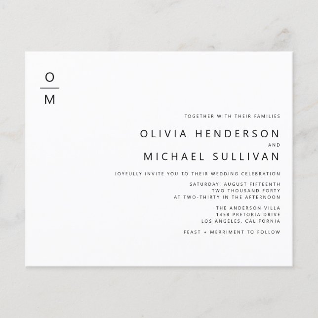 Einladung zur Hochzeit der Minimalistischen Schwar (Vorderseite)