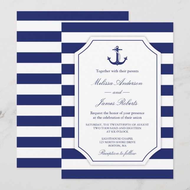 Einladung zur Hochzeit der Nautic Anchor Navy (Vorne/Hinten)