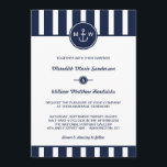 Einladung zur Hochzeit der Nautischen Marine<br><div class="desc">Hochzeitseinladung zum Wassersport mit einem niedlichen,  modernen Anker,  marineblau-weiß Streifen und Platz für die ersten Initialen der Braut und des Bräutigams am oberen Ende der Einladung.</div>