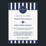 Einladung zur Hochzeit der Nautischen Marine<br><div class="desc">Hochzeitseinladung zum Wassersport mit einem niedlichen,  modernen Anker,  marineblau-weiß Streifen und Platz für die ersten Initialen der Braut und des Bräutigams am oberen Ende der Einladung.</div>