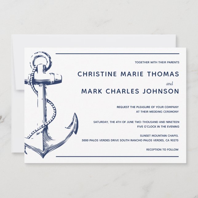 Einladung zur Hochzeit der weißen Nautischen Marin (Vorderseite)