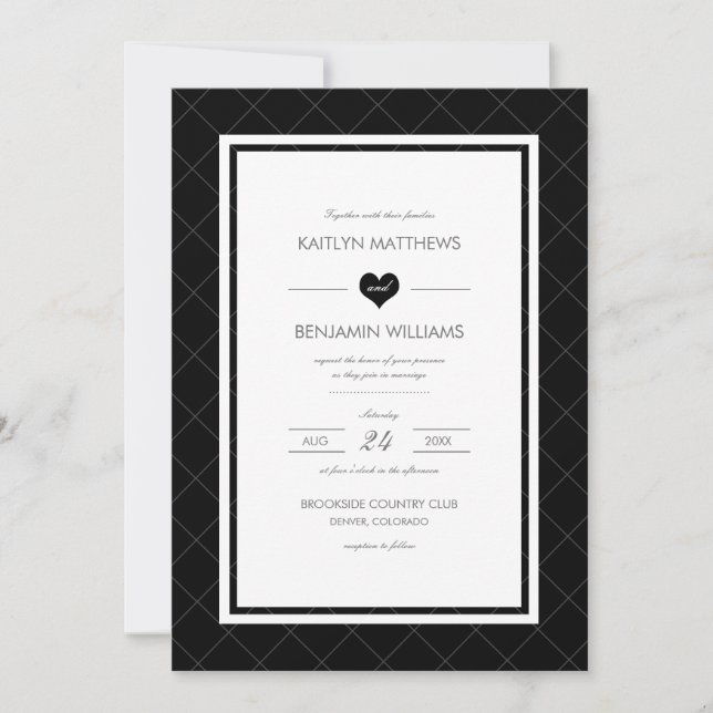 Einladung zur Hochzeit des modernen Herzens - Schw (Vorderseite)