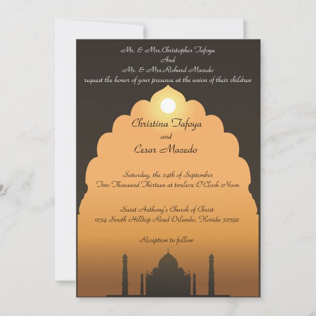 Einladung zur Hochzeit des Taj Mahal Sunset (Vorderseite)