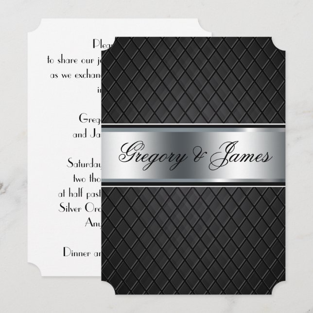 Einladung zur Hochzeit, elegant schwarz und silber (Vorne/Hinten)