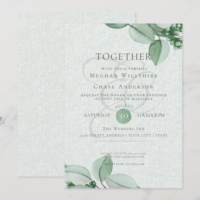 Einladung zur Hochzeit | Eleganter Wasserfarbe Euk (Vorne/Hinten)
