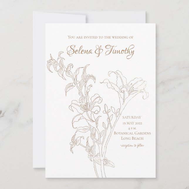 Einladung zur Hochzeit goldene Taglilie (Vorderseite)