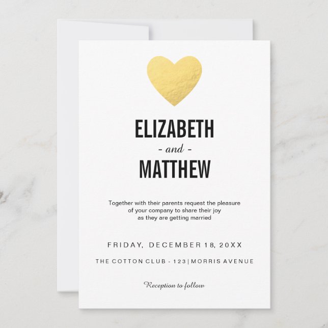 Einladung zur Hochzeit | goldenes Herz | Einladung (Vorderseite)