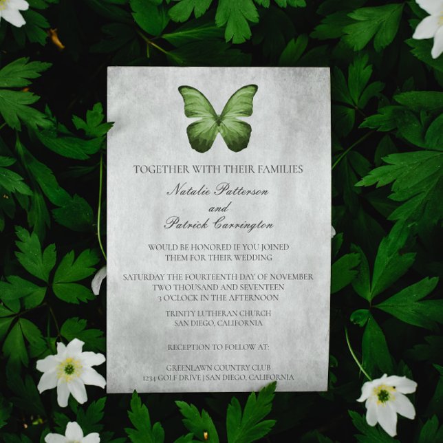 Einladung zur Hochzeit grüner Schmetterlinge (Green Butterfly Wedding Invitation)