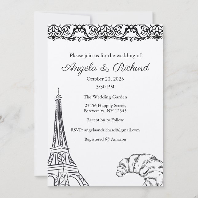 Einladung zur Hochzeit, Hochzeitstag, Paris (Vorderseite)