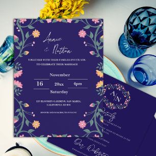 Einladung zur Hochzeit hübscher, komplizierter Blu Postkarte