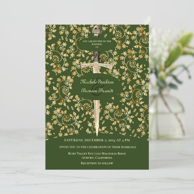 Einladung zur Hochzeit im Gold Mittelalter (Stehend Vorderseite)