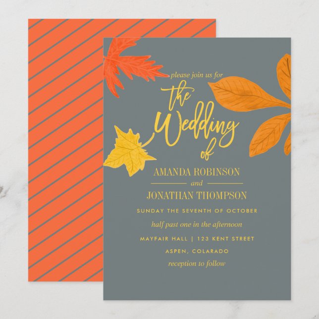 Einladung zur Hochzeit im Herbst von hellen Orange (Vorne/Hinten)